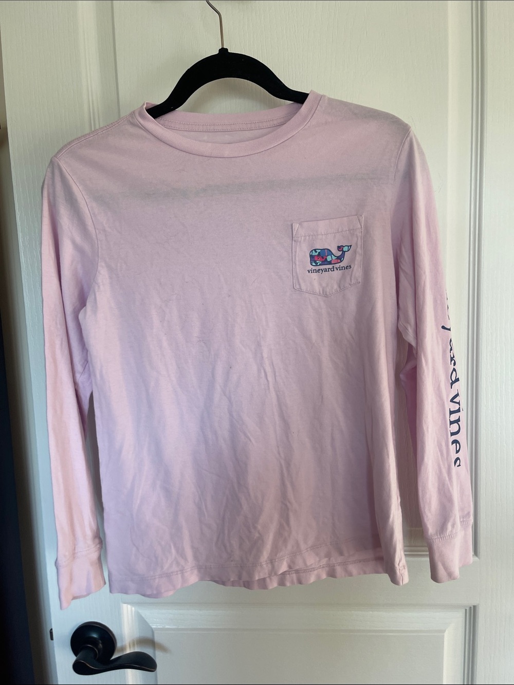 Vineyard Vines Light Pink Long-Sleeve Pocket Tee with Whale Logo